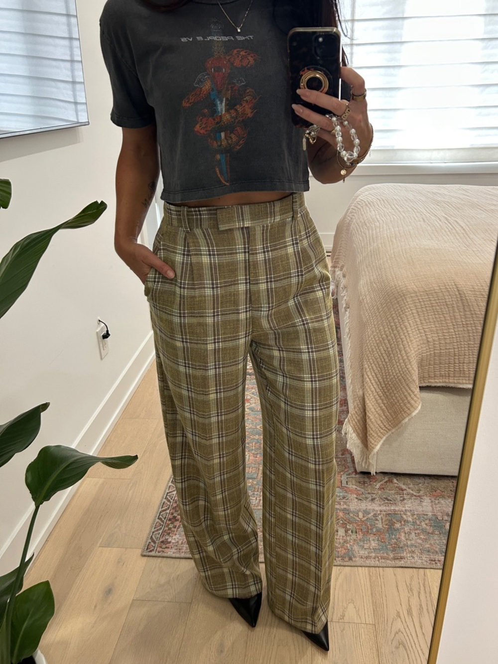 Zara Plaid Wide-Leg Trousers - M